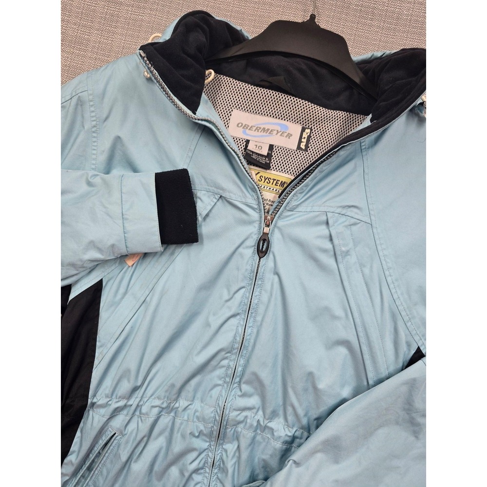 Obermeyer Jacket Womens 10 Blue Black Wavelength Shell Ski Hooded Waterproof
